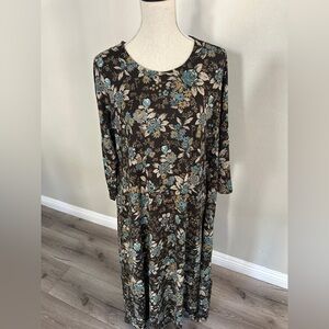 NATURAL LIFE Black and Blue Floral Long Sleeve Dress